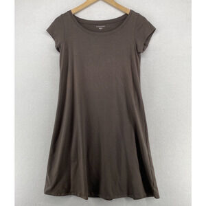EILEEN FISHER Dress PS Stretch Organic Cotton Jersey Tunic Cap Sleeve Brown USA